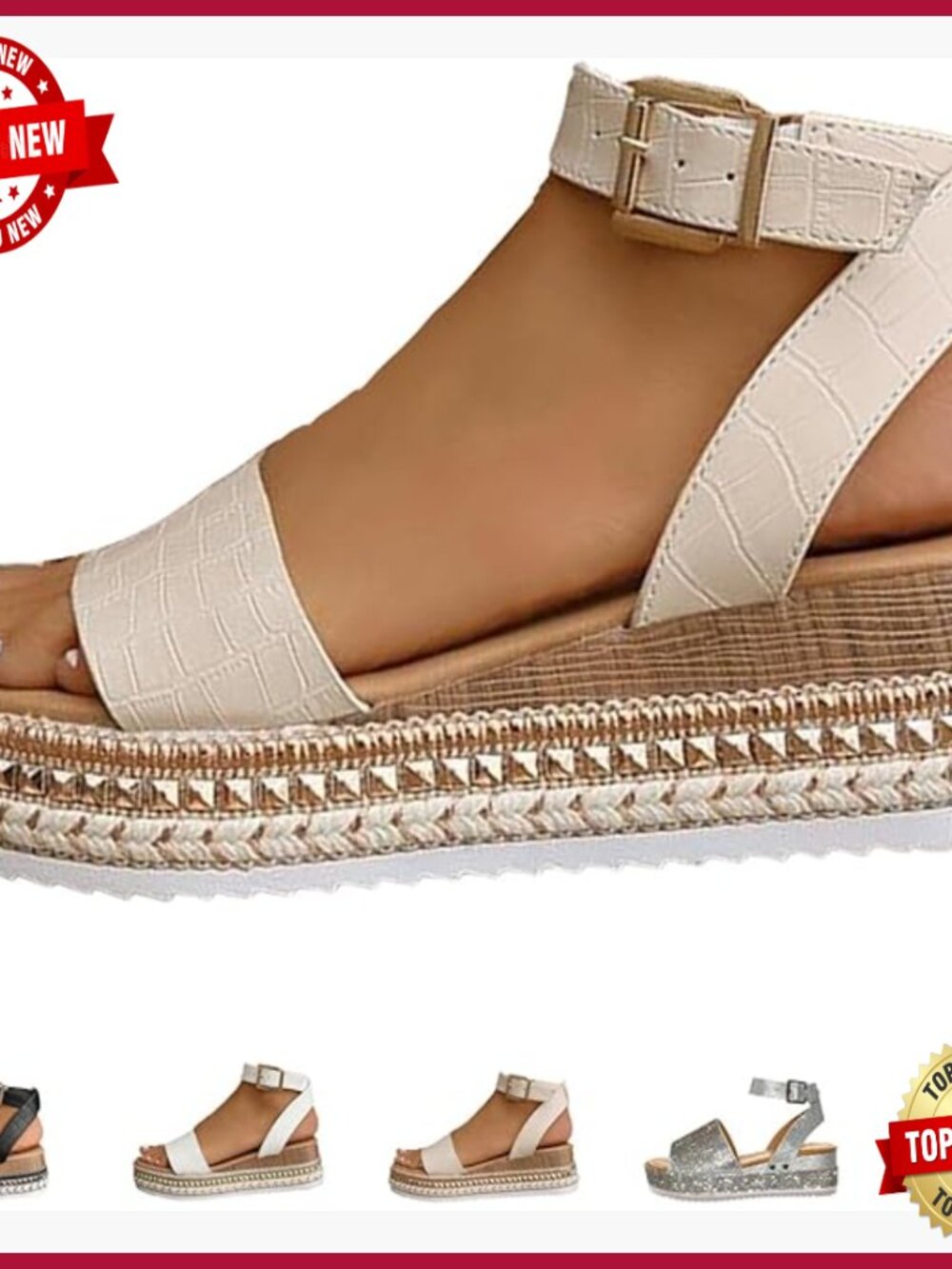 Women's Espadrilles Flatform Sandals Open Toe Ankle Strap Wedges Lightweight